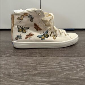 Keds Cream High-Top Sneakers with Butterfly Design